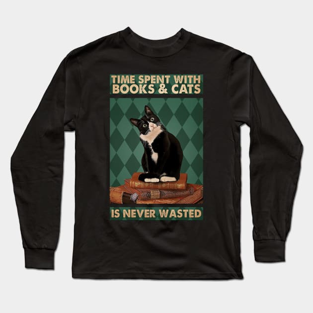 Time spent with books and cats is never wasted Cat Lovers Long Sleeve T-Shirt by Delmonico2022